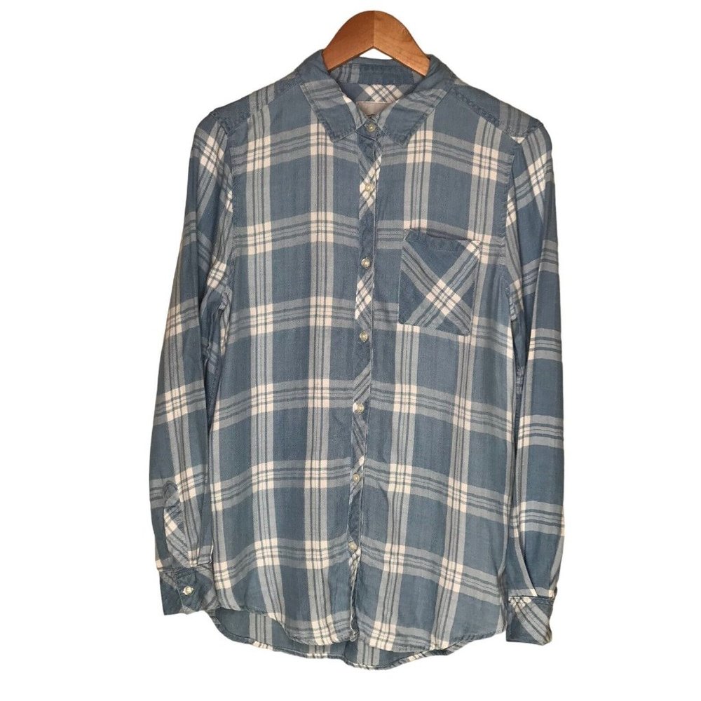 Rails Blue & White Plaid Soft Flannel Button Up Shirt Size Small S Long Sleeve